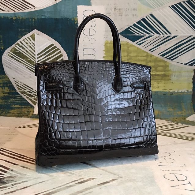Top hermes genuine 100% crocodile leather handmade birkin 35 bag K350 black