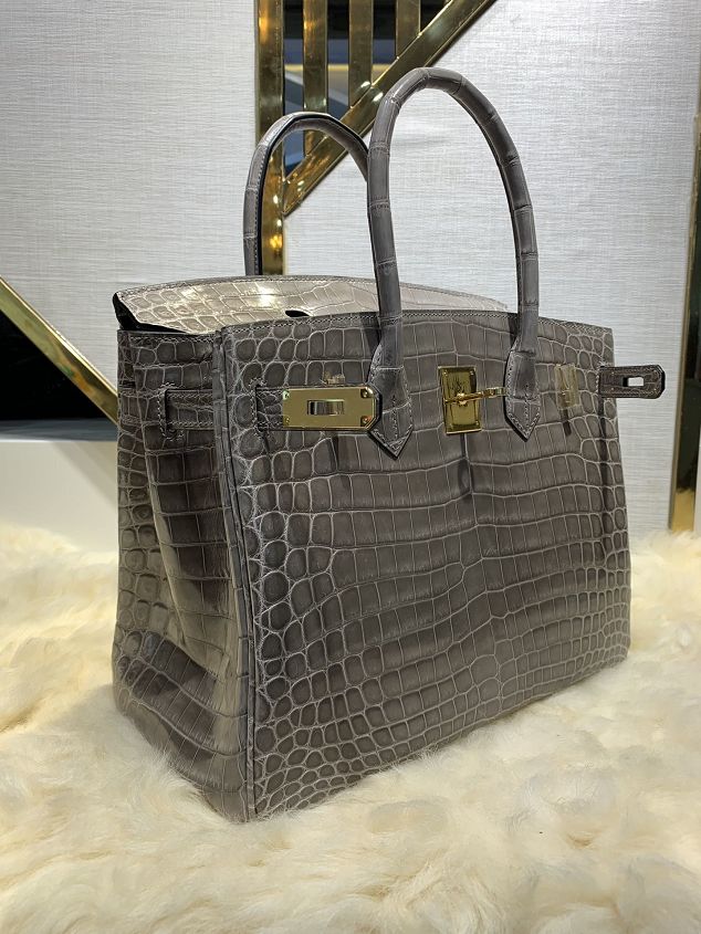 Top hermes genuine 100% crocodile leather handmade birkin 35 bag K350 grey