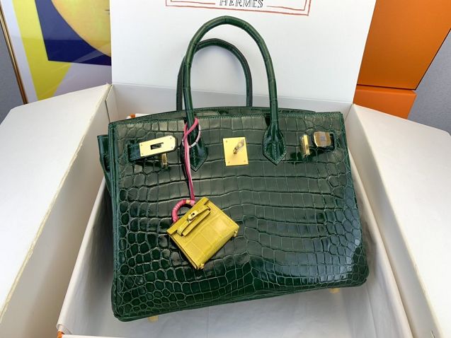 Top hermes genuine 100% crocodile leather handmade birkin 35 bag K350 vert fonce