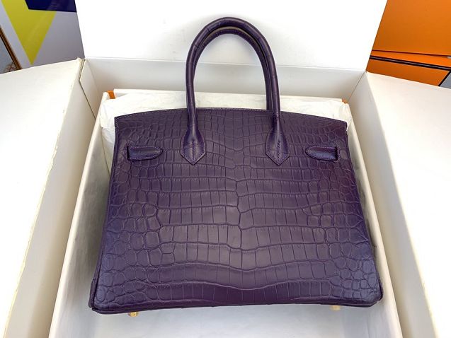 Top hermes genuine 100% crocodile leather handmade birkin 35 bag K350 violet