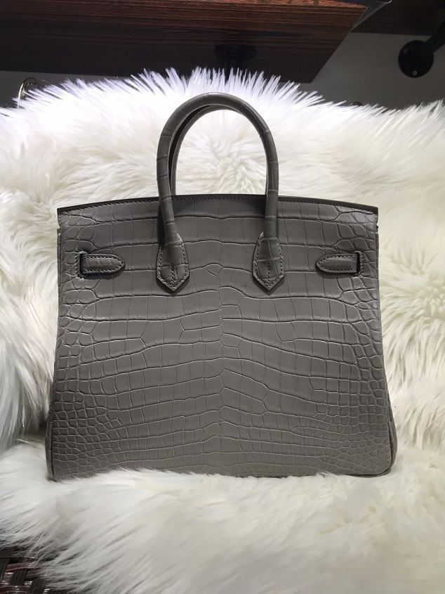 Top hermes genuine 100% crocodile leather handmade birkin 35 bag K350-2 grey