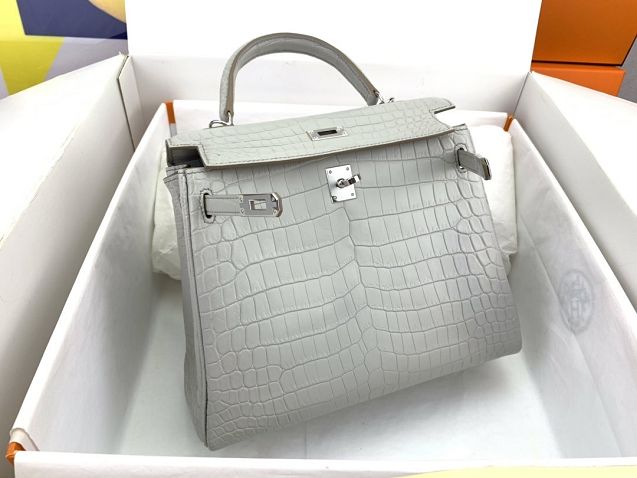 Top hermes genuine 100% crocodile leather handmade kelly 32 bag K320 pearlash