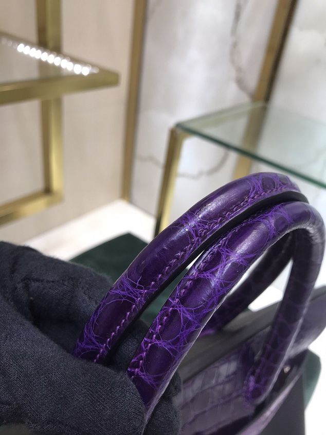 Hermes handmade original crocodile leather&calfskin birkin bag BK0035 black&purple