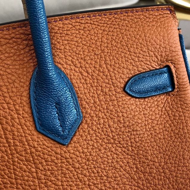 Hermes handmade original crocodile leather&calfskin birkin bag BK0035 caramel&purple