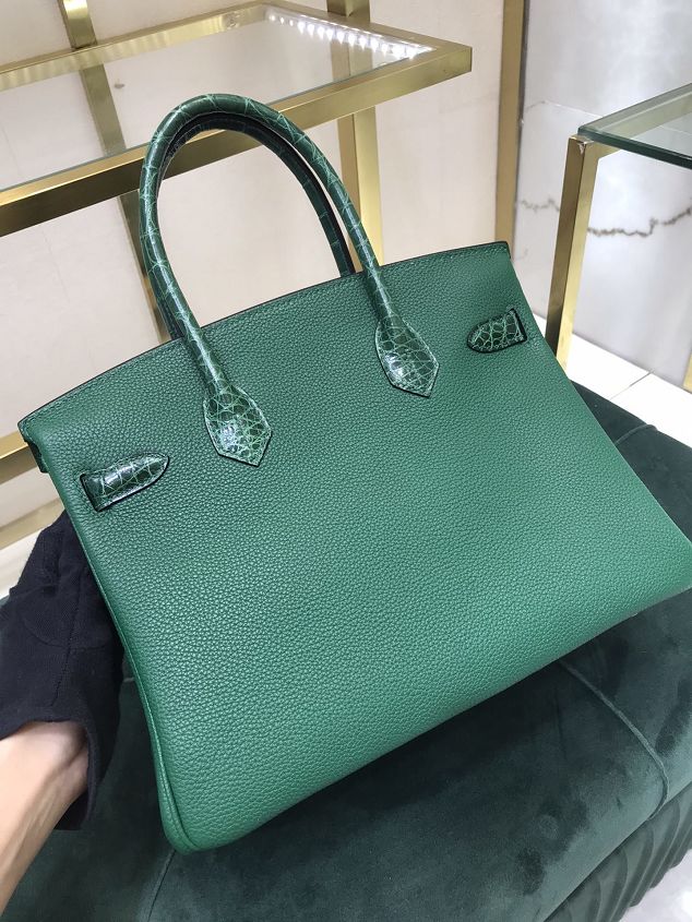 Hermes handmade original crocodile leather&calfskin birkin bag BK0035 green