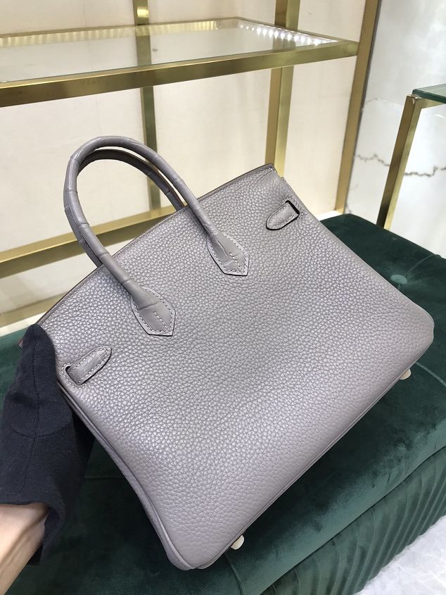 Hermes handmade original crocodile leather&calfskin birkin bag BK0035 grey