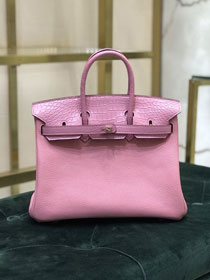 Hermes handmade original crocodile leather&calfskin birkin bag BK0035 pink