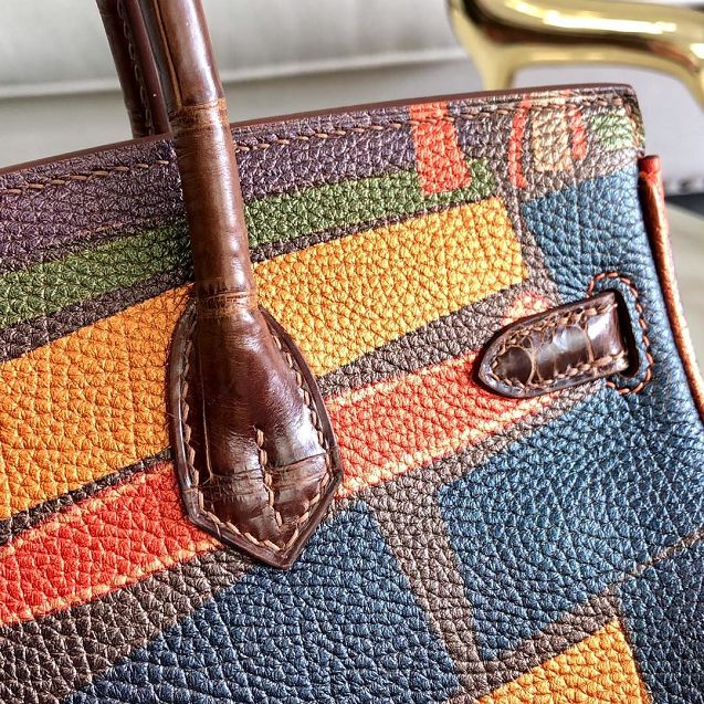 Hermes handmade original crocodile leather&calfskin birkin bag BK0036 coffee