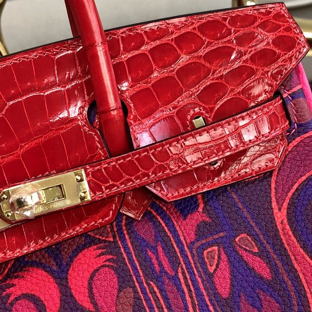 Hermes handmade original crocodile leather&calfskin birkin bag BK0036 red