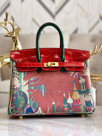 Hermes handmade original crocodile leather&calfskin birkin bag BK0036 red&white