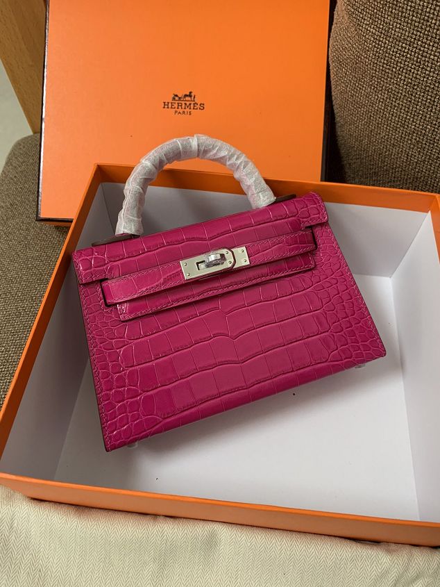 Hermes original crocodile veins calfskin mini kelly 19 bag K0019