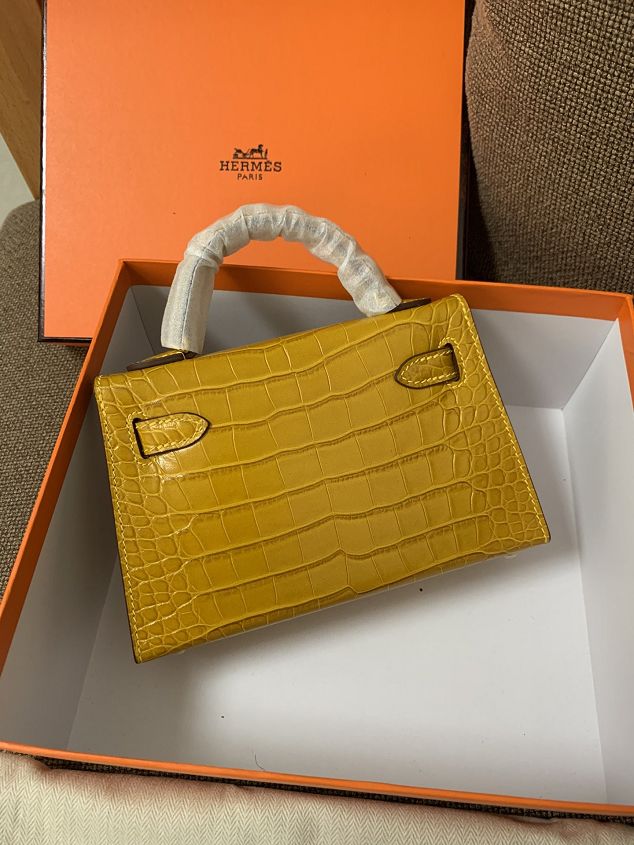 Hermes original crocodile veins calfskin mini kelly 19 bag K0019