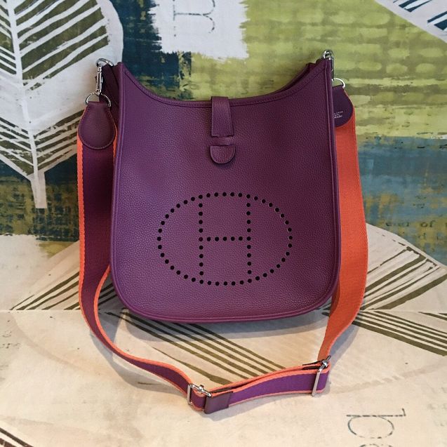 Hermes original togo leather evelyne pm shoulder bag E28 purple