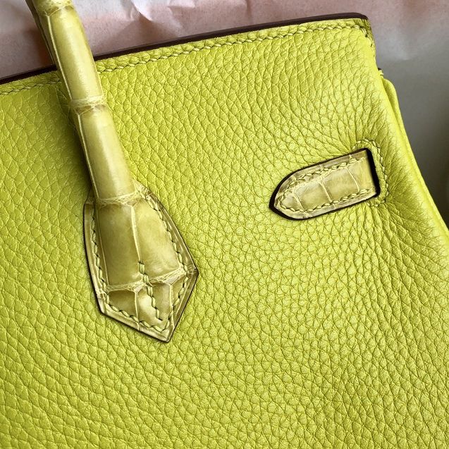 Hermes handmade original crocodile leather&calfskin birkin bag BK0035 yellow