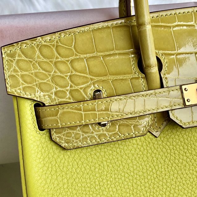 Hermes handmade original crocodile leather&calfskin birkin bag BK0035 yellow