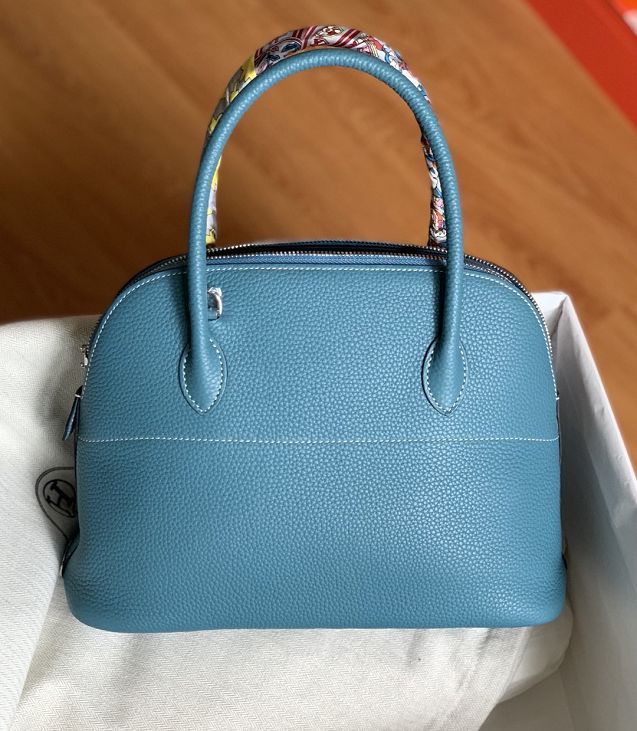 Hermes original togo leather small bolide 27 bag B027 lake blue	