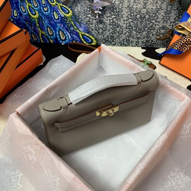 Hermes original epsom leather mini kelly 22 clutch K012 light grey