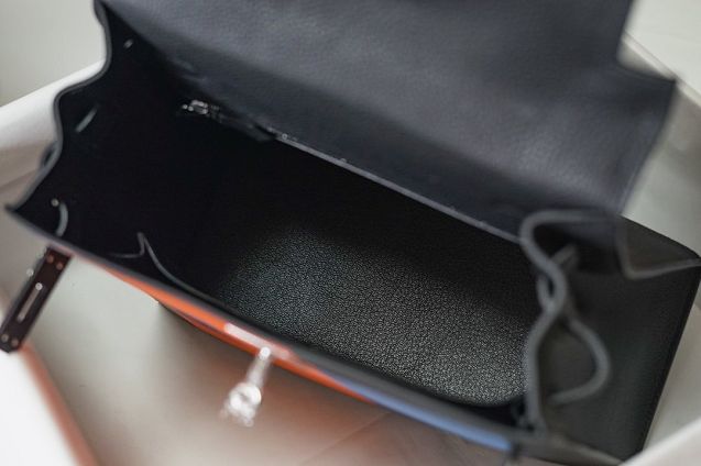 Hermes handmade original togo leather kelly bag K00036 black&orange&blue