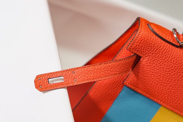 Hermes handmade original togo leather kelly bag K00036 orange&blue&yellow