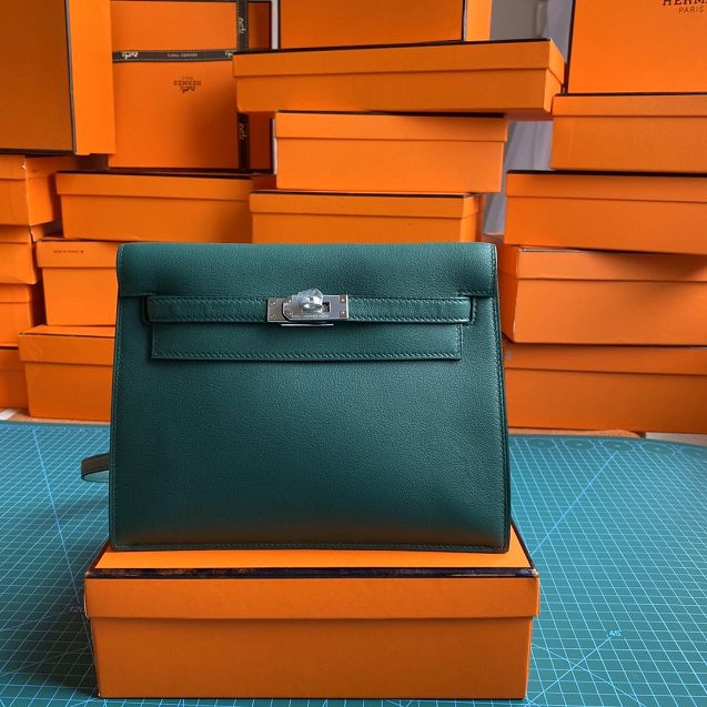 Hermes original evercolor leather kelly danse bag KD022 blackish green