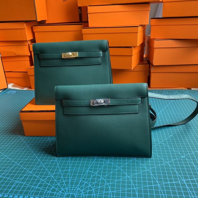 Hermes original evercolor leather kelly danse bag KD022 blackish green