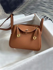 Hermes original togo leather mini lindy 19 bag H019 gold brown