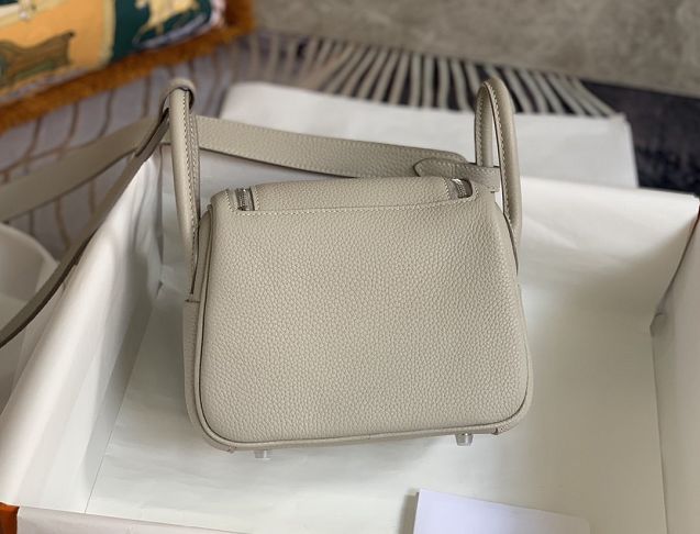 Hermes original togo leather mini lindy 19 bag H019 pearlash