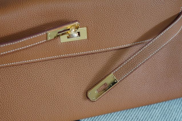 Hermes original calfskin kelly 42 shoulder bag BK0057 gold brown