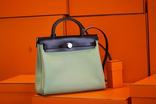 Hermes original canvas&calfskin large her bag H039 vert criquet