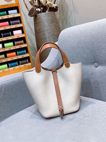 Hermes original togo leather small picotin lock bag HP0018 white&caramel