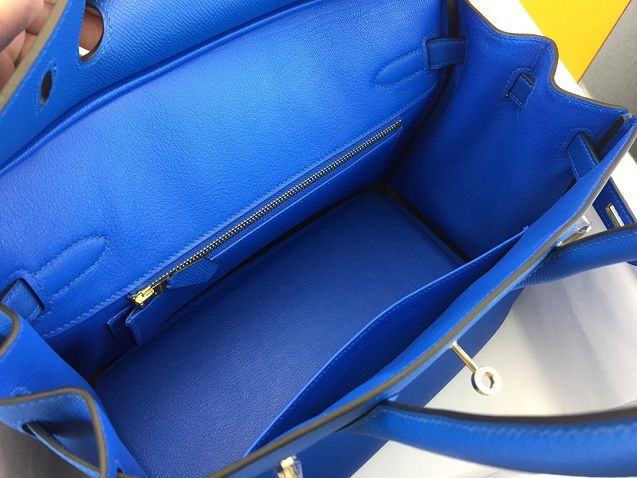 Hermes original epsom leather birkin 25 bag H25-3  blue hydra