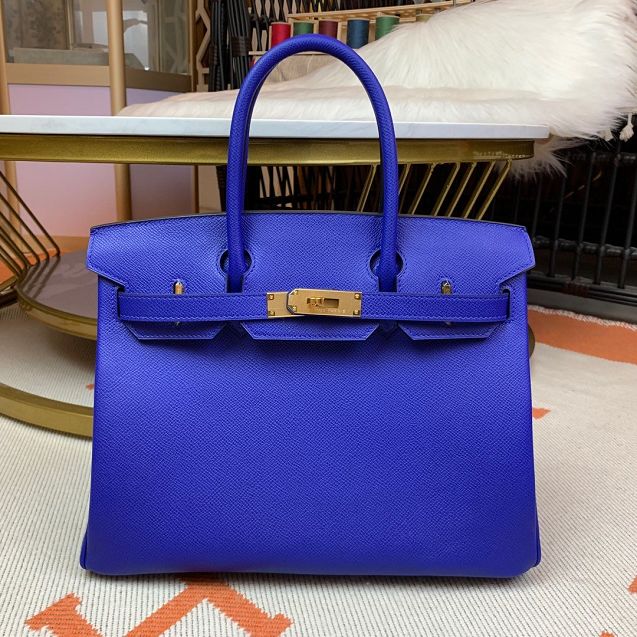 Hermes original epsom leather birkin 25 bag H25-3 electric blue