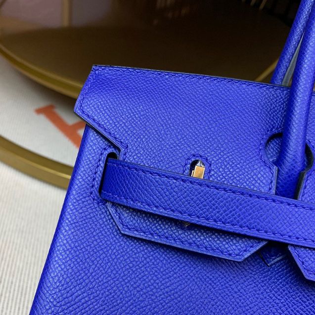 Hermes original epsom leather birkin 25 bag H25-3 electric blue