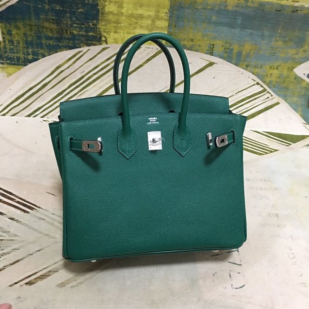 Hermes original epsom leather birkin 25 bag H25-3 peacock green