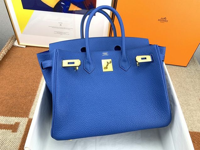 Hermes original togo leather birkin 25 bag H25-1 blue zellige