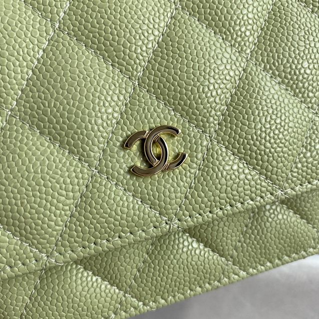 CC original grained calfskin mini wallet on chain AP1649 light green