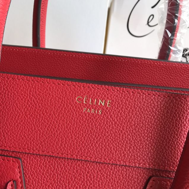 Celine original grained calfskin mini luggage handbag 189213 red