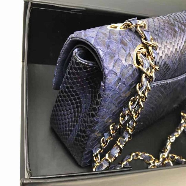 CC original phython leather medium flap bag A01112 dark blue