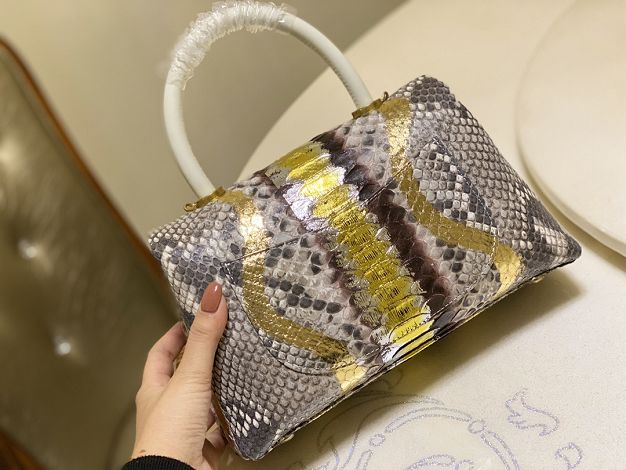 CC original phython leather small coco handle bag A92990 gold&grey