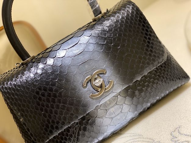 CC original python leather small coco handle bag A92990 black&grey