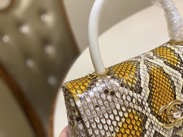 CC original python leather small coco handle bag A92990 grey&yellow