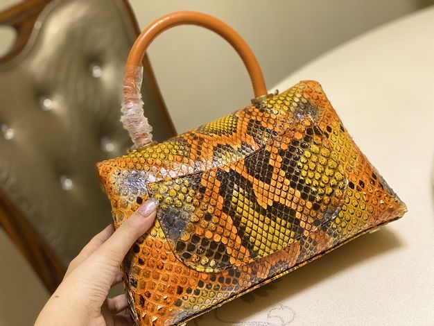 CC original python leather small coco handle bag A92990 yellow