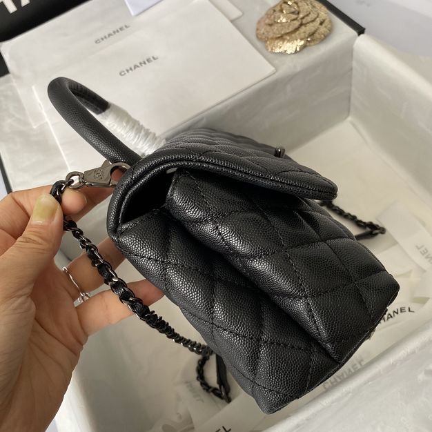 CC original grained calfskin small coco handle bag A92990-2 black