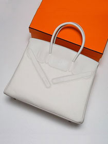 Hermes handmade original canvas&calfskin shadow birkin bag BK0037 white