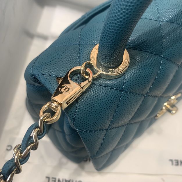 CC original grained calfskin coco top handle mini flap bag AS2215 turquoise