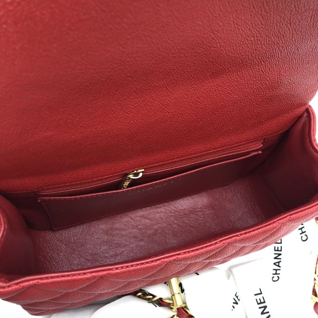 2021 CC original grained calfskin mini top handle flap bag AS2431 red