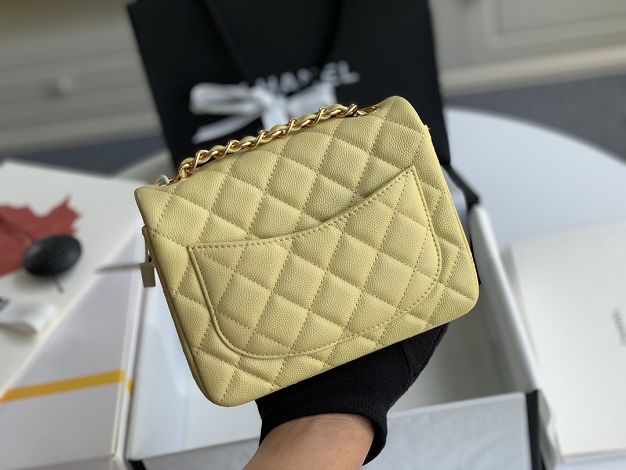 CC original grained calfskin super mini flap bag A35200 light yellow