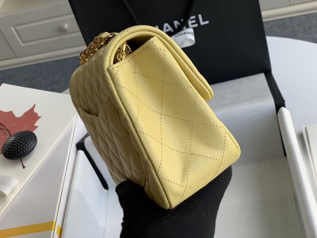 CC original grained calfskin super mini flap bag A35200 light yellow