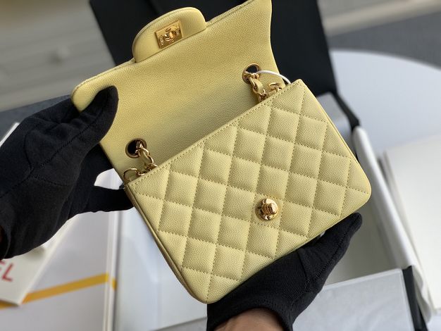 CC original grained calfskin super mini flap bag A35200 light yellow