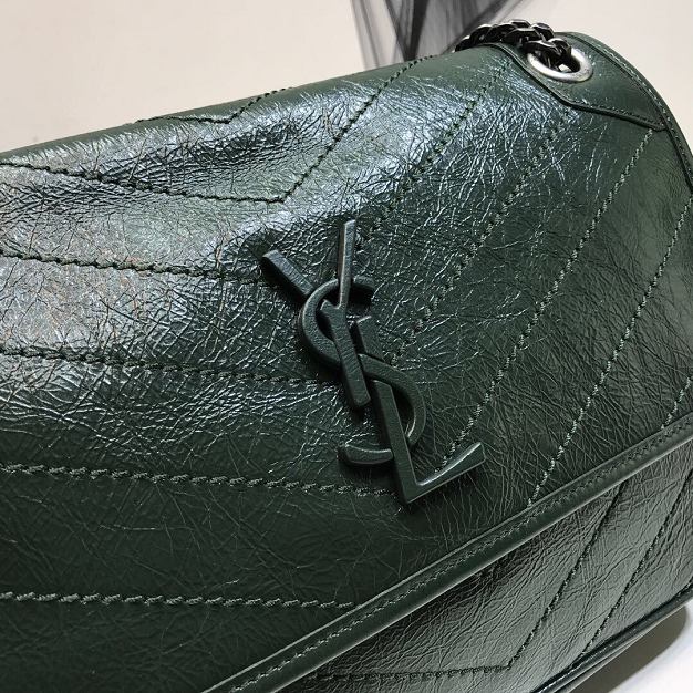YSL original crinkled calfskin niki medium bag 498894 dark green